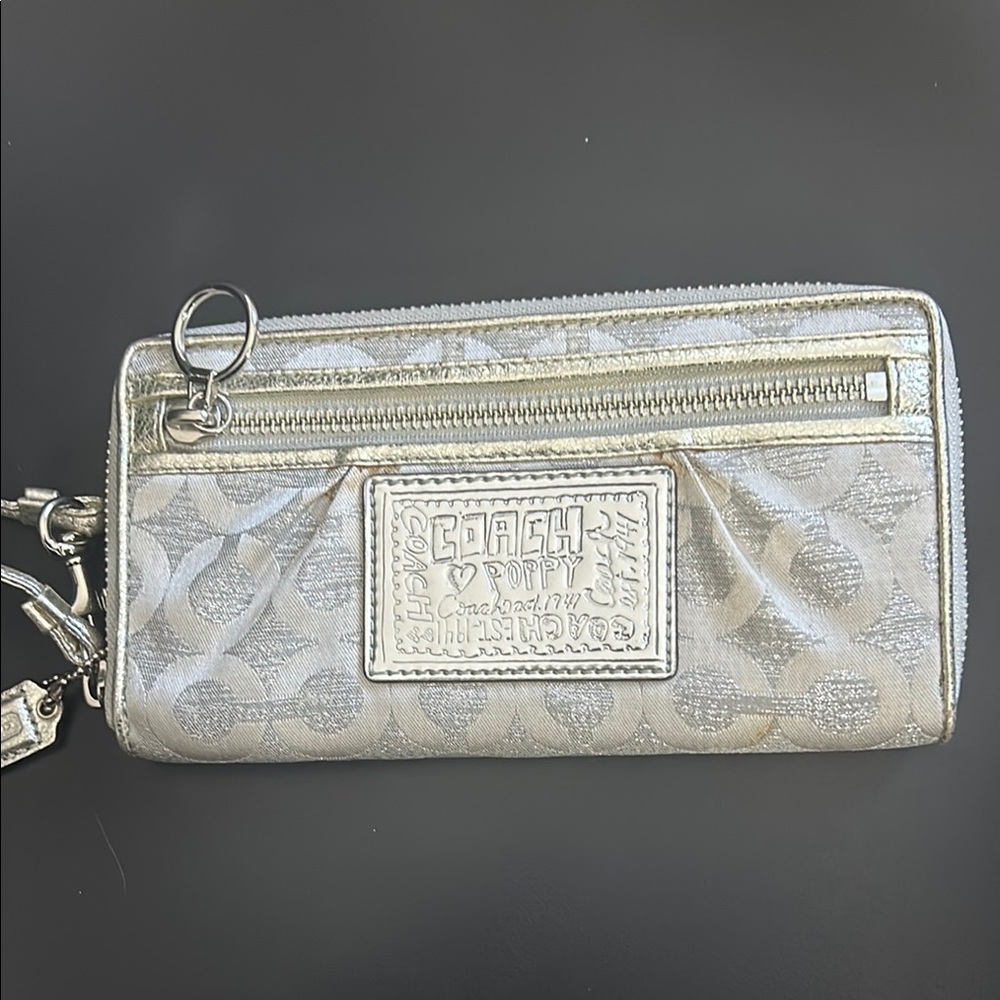 Coach Poppy Silver Wristlet Wallet